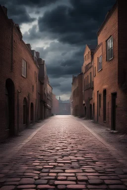 City background for portrait photos, brick roads, dark sky