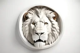 white,background,looking,through,a 3-d, hole,or,window,,a,seeing a lion