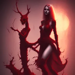 young lady walk in hell with blood face