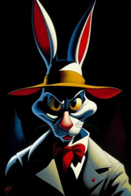 1970's dark fantasy cover dnd style oil painting of roger rabbit in a minimalist far perspective.