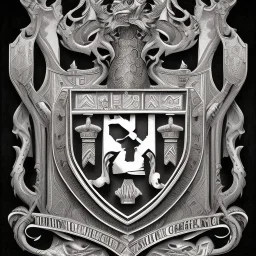 coat of arms of a city of blacksmith with tatoos, very detailed, black