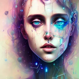 illustration of cyberpunk singer Danish MØ face by <agnes cecile> , crystals,opalescent,bright,