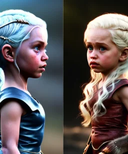 Daenerys Targaryen toddler, full body, dramatic lighting, angry, hyper realistic,