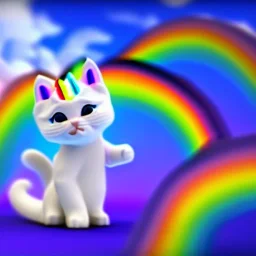 Cute kitten riding a unicorn on a rainbow unreal engine 4K