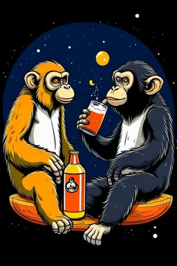 One monkey and one panda drink beer and talk abou universe