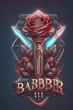 rose mit rasiermesser, haarschneidemaschine und diamant über schriftzug,firmenlogo für friseur barber, name soll SAMO THE BARBER sein, high quality, logo, cyberpunk style,led, symmetrisch, 4k, retro, gentleman