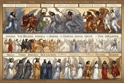 timeline illustration of angels and demons according to the bible from the Genesis to the Apocalypse. timeline illustration of evolution of timeline of angels and demons evolution of timeline of angels and demons evolution of timeline of angels and demons
