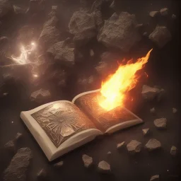 Magic Book papper shine. Meteorite falling in the background. Damascus steel. Fire. Dark element black.