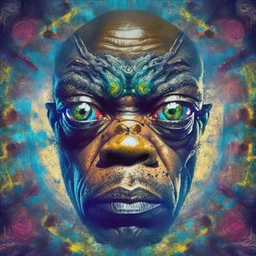 pintura barroca de samuel l jackson con ojos alienigenas, abstracto