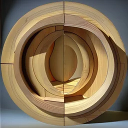 create a circular labryinth of wood, one side entry and opposite side exit, from 45 degree below eye level