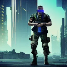 Cyberpunk Soldier Fighting in urban combat