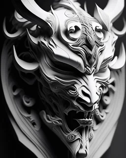 highly detailed beautiful organic molding, art nouveau, sharp focus, dynamic lighting, elegant harmony, beauty, masterpiece , only oni mask, cyberpunk, white and black, 2d