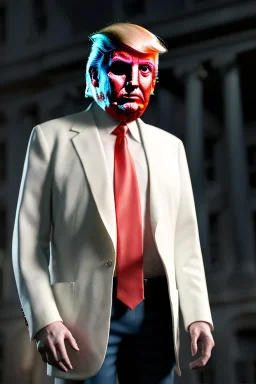 Ultra realistic image night, Donald trump zombie, suit, blood, torn arm, night, the walking dead style, dark ambient, highly detailed, White House background, concept art, unreal engine 5, ray tracing, RTX, focal lighting, ultra detail, volumetric lighting, 3d, finely drawn, high definition, high resolution.