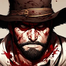 Portrait, bearded, Gunslinger, Cowboy, cowboy hat, serious face, Blood Splatter