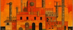 An orange colored ferro factory with gears painted by Paul Klee