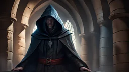 The hooded sorcerer in the castle tower