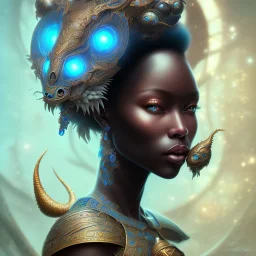 sango fantasy, fantasy magic, intricate, sharp focus, illustration, highly detailed, digital painting, concept art, matte, masterpiece head sexy view black African beauty black afro hair space lady turquoise carp skin African space landslide