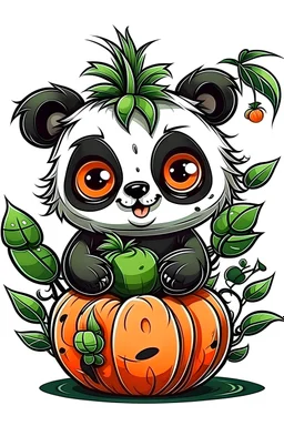 /imagine prompt realistic cute cartoon cactus jack, Halloween, panda disney style with black outline