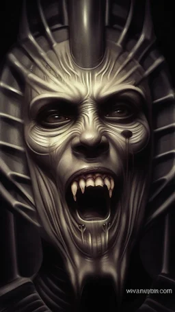 The mummy laying in his death chamber Howling in giger style