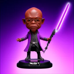 Bald mace windu Samuel Jackson purple bobblehead with boots, hilt