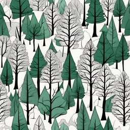 calming forest trees, white backgrounds, clean line art