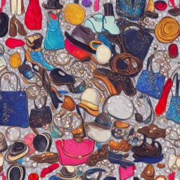 a highly detailed oil painting of fashion accessories, symmetrical, clear, seamless pattern, Expressionism