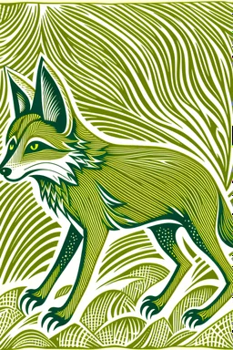 Linocut fox in sunshine