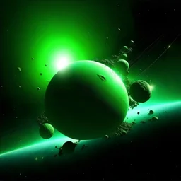 green outer space explosion stars planet