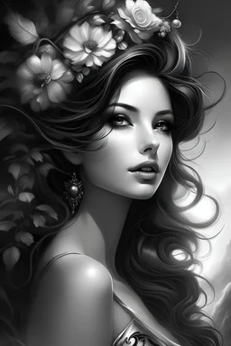 beautiful fantasy woman black and white