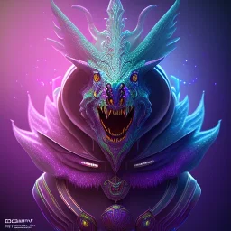 purple mythical creature in galaxy, teal and purple smoke, detailed, realistic, 4k