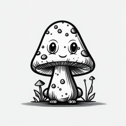 mushroom, black and white, cartoon, drawing, cute, outline, creature, simple