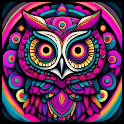 woman by Georges Rouault; mandala style complex cute owl colorful page, vibrant color, clean black line, no break line, beautiful look, critical art, digital art, full page design, perfect composition, beautiful detailed intricate insanely detailed octane render trending on art station, photorealistic high resolution graphics, colorful and lighting, digital Art, color will be red, magenta gradient