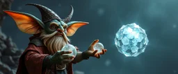 dwarven gremlin expert holding up a radiant Painite crystal rosette ball