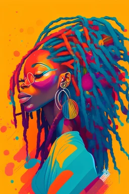 colorful Illustration of black woman with locs for UX design portfolio