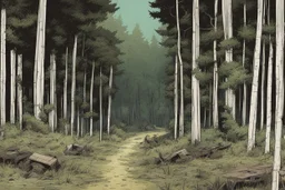 clearing, forest,overgrown, post-apocalyptic, comic book,