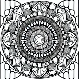 kids coloring page, mandala fully on page, perfectly symmetrical, cartoon style, thick lines, low detail, no shading