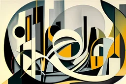abstract cityscape in the style of Barbara Hepworth
