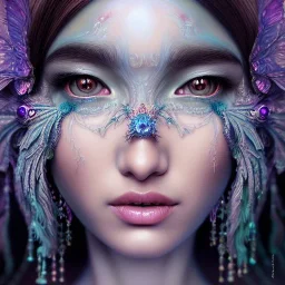 Insanely detailed photograph of an elaborate beautiful crystal goddess intricate glowing skin eyes intricate face hair lashes fur dress hyperdetailed painting by Anna Dittmann Huang Guangjian and Dan Witz CGSociety ZBrush Central fantasy art album cover art 4K 64 megapixels 8K resolution HDR Greek shiny space colours jewelry celestial hair eyes light"