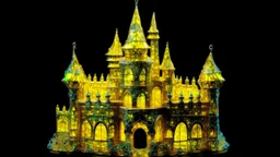 A yellow shining crystal castle designed in Australian aboriginal art painted by Vincent van Gogh