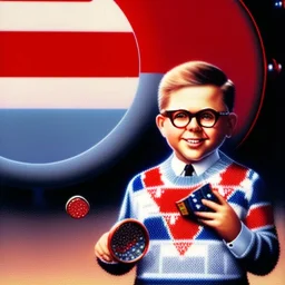 ralphie peter billingsley glasses, chubby kid in argyle sweater holding a bar of (red soap)