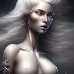 fantasy magic, intricate, sharp focus, illustration, highly detailed, digital painting, concept art, matte, masterpiece head sexy front view black blonde beauty space lady silver carp skin one head blonde space night