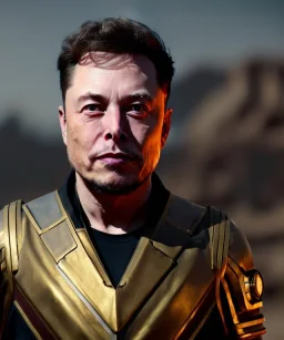 a gold steampunk portrait of elon musk,8k,unreal,cinematic lights.