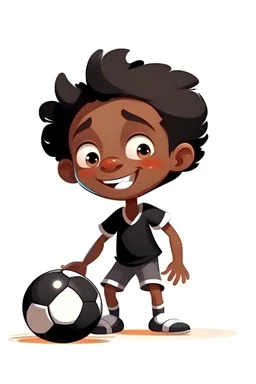 happy little blad black boy cick like Zidan ball in in stade, animation illustration, white bagckround