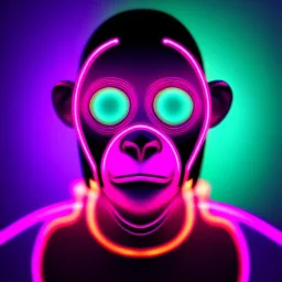 A beautiful portrait of a cyborg monkey purple neon color scheme, high key lighting, volumetric light high details psychedelic background