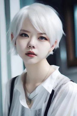 pirate woman, pale skin, short light blue hair, like Yoo Jeongyeon
