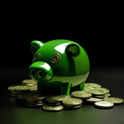 piggy bank, green coins