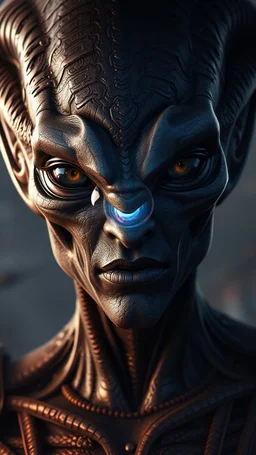 Alien looking up , d&d character art masculine features, crystal ball , light , deep coal-gray skin, 8k, 3d cgi, unreal engine 6, high detail, intricate, cinematic battle background