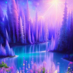 one big Cosmic crystal subtle in a galactic ambiance , blue lake, delicate flowers, delicate colors, bin the foreground, full of details, smooth，soft light atmosphere, light effect，vaporwave colorful, concept art, smooth, extremely sharp, masterpiece, best quality, blue skinned, sparkling,8k, , sun light, 8K, RAW, depth of field,high contrast,