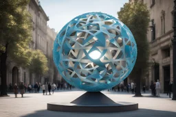 статуя на улице, Шар как атом/молекула: Сделать поверхность шара похожей на модель атома или молекулы, используя геометрические формы, светящиеся элементы или проекцию. . Для этого можно использовать различные геометрические формы, такие как круги, треугольники, шестиугольники и т. д., чтобы создать абстрактное изображение структуры атома или молекулы. Кроме того, возможно использование светящихся элементов, чтобы придать статуе особую магическую атмосферу и привлечь внимание прохожих ночью.