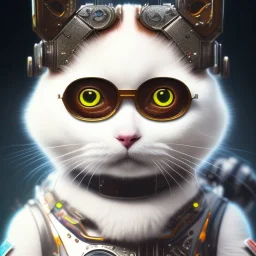 Cyberpunk Portrait of cyborg cat child with brown hair and with cute face, north pole snowy vibe , perfect composition, hyperrealistic, super detailed, 8k, high quality, trending art, trending on artstation, sharp focus, studio photo, intricate details, highly detailed, by greg rutkowski